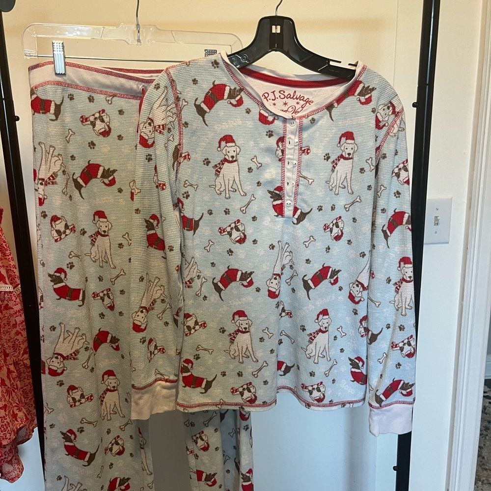 PJ Salvage Vintage velour flannel Christmas dog pajamas